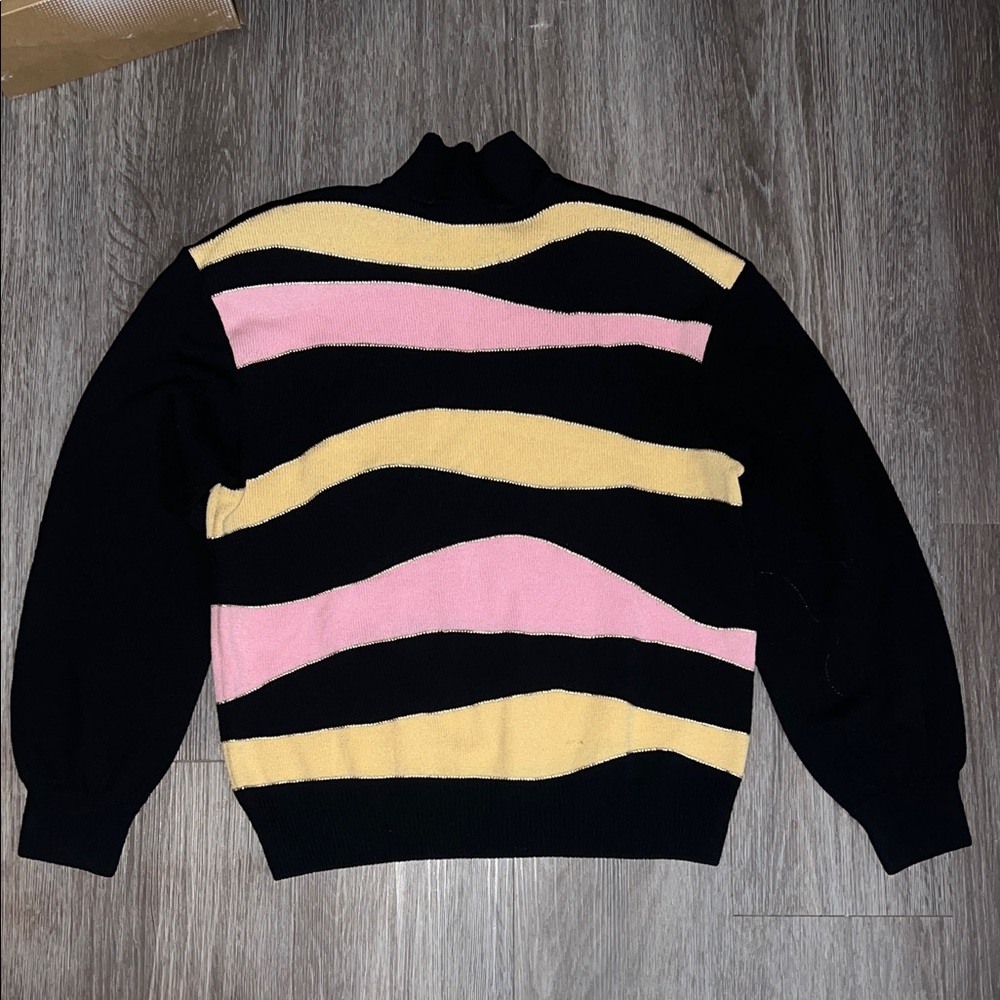 St. John Collection Black Sweater with Pink and Yellow Stripes - Picture 4 of 5